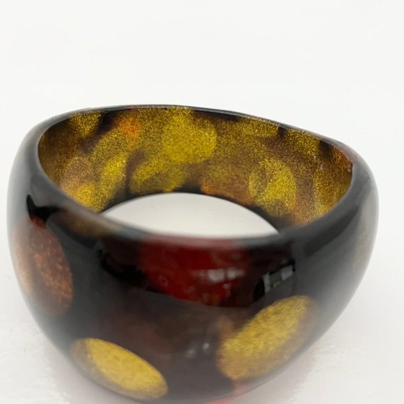 LUCITE POLKA DOT BANGLE BRACELET, CHUNKY DARK BROWN COPPER RED, CITRINE GLITTER - Picture 8 of 8